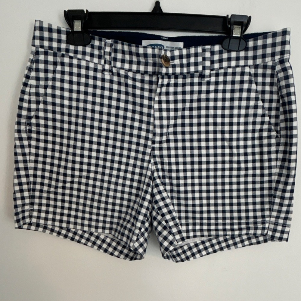 Old Navy Everyday Short Women's 10 Blue/White Gingham Chino Mid-Rise Pockets